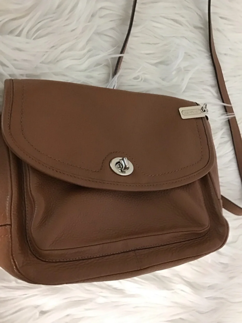 COACH Leather Flap Crossbody Bag Brown Pebble Leather Silver Hardware EUC